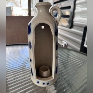 Vintage Salt Glazed 8" Jug Candle Holder in beige blue foliage design